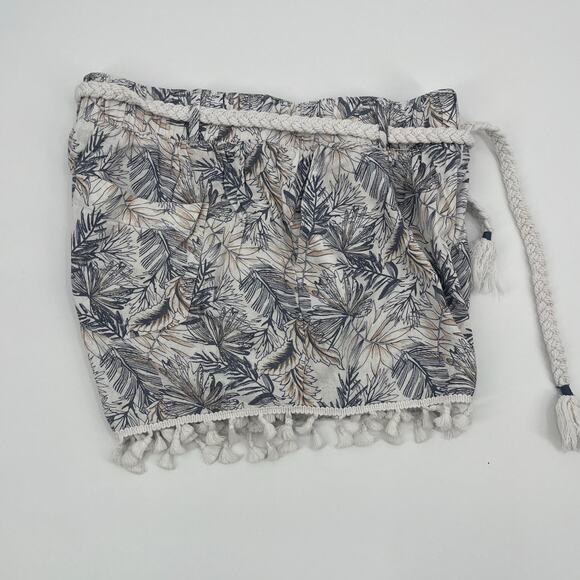 Rewash Floral Linen Blend Shorts Sz M Boho Braid Tassel Palm Tropical Beachy - Picture 5 of 10